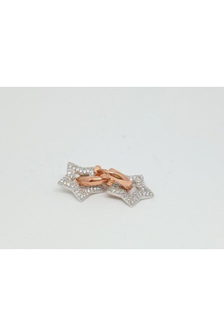 Rose Kaplama Yıldız Figürlü Taşlı 925 Ayar Gümüş Halka Küpe 4.82 Gr Gümüş