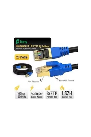 Feny Fn-cat7ls20 10gbps İnternet 60mhz 20 Metre Cat7 Gold Patch Kablo Yanmaz- Yüzde 100 Saf Bakır