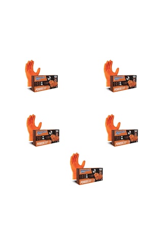 Dolphin Nitril Powergrip Ekstra Kalın Elmas Dokulu Eldiven Turuncu Xl Büyük Boy - 50'li 5 Paket