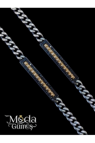 Modagümüşevi Siyah Zirkon Taşlı Gümüş Gurmet Bileklil