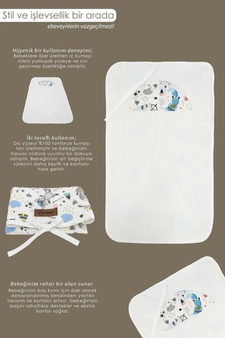 Mordesign Bebek Çanta Alt Açma Minderi Alt Değiştirme Pedi Taşınabilir Bakım Örtüsü Care Tilki Serisi Gri Zg10131-2 Gri