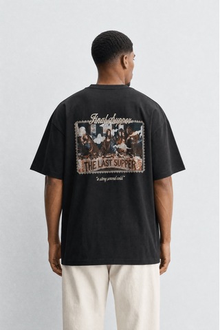 Respire Erkek Final Supper Nakışlı Oversize T-shirt Siyah