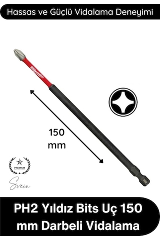 Vidalama Ph2 Yıldız Bits Uç 150 Mm Darbeli Vidalama Tornavida Aksesuarı Profesyonel Çelik Şok Emici