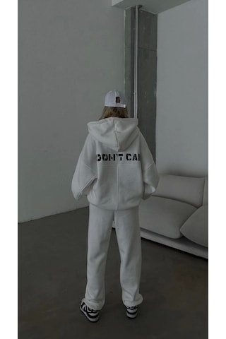 Reka Moda Nakış İşlemeli Üç İplik Sweat Takım- Beyaz Beyaz