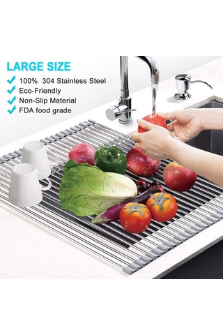 Xiyyadms Katlanabilir Silikon Ve Paslanmaz Çelik Mutfak Tezgahı Kurutma Rafı, 18 Borulu Çok Amaçlı Gri