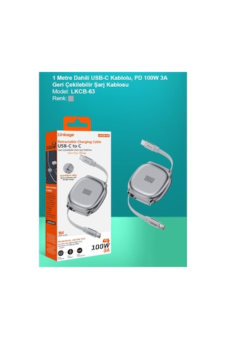 Lkcb-63 Pd 100w 3a, 1metre Usb-c Den C Ye Geri Çekilebilir Şarj Kablosu