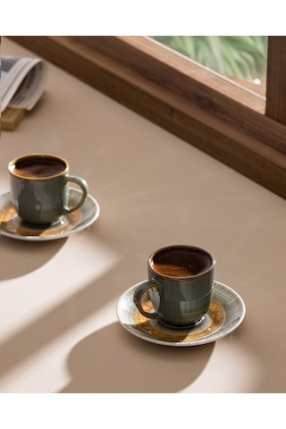 Madame Coco Kleby Nouveau 2 Kişilik 4 Parça Kahve Fincan Seti - Yeşil/toprak - 90 Ml 8684427293775 Çok Renkli