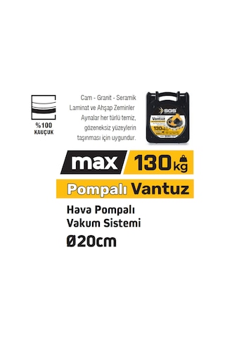 Sgs957 - 130 Kg Hava Pompalı Vakum Sistemli Vantuz Çap 20cm - Cam - Granit - Seramik - Laminat Ve Ahşap Taşıma