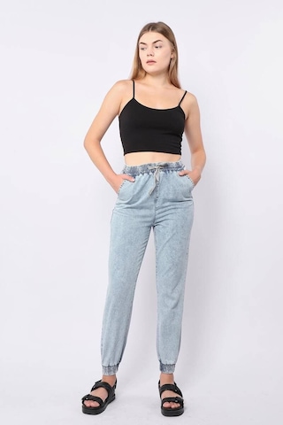 Kadın Lastikli Jogger Pantolon Açık Mavi 001