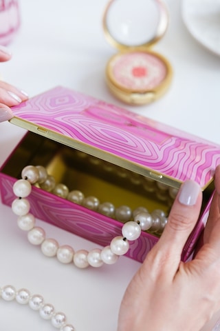 Premium Pembe Dalga Desen Dekoratif Organizer Kutu Takı, Makyaj, Dikiş Ve Aksesuar Saklama Kutusu 160x102x50 Mm