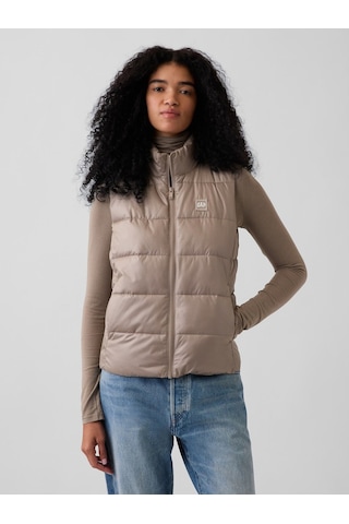 Gap V-frch Logo Lw Puffer Vest Kadın Bej Yelek 910105008