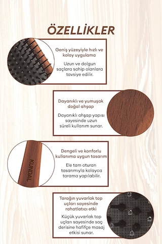 Kolay Ve Konforlu Kullanım Sunan Ahşap Tarak Kundal Smoothing Wooden Brush