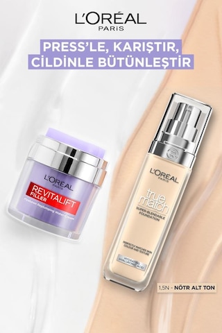 L'Oréal Paris Revitalift Filler Nemlendirici Yüz Kremi 50 Ml + True Match Bakım Yapan Fondöten 1.5n Nötr Alt Ton pktpresscreamakyaj4-11259