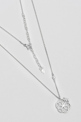 Yaşam Çiçeği 18 Ayar Beyaz Altın Kaplama 47 Cm Gümüş Kolye