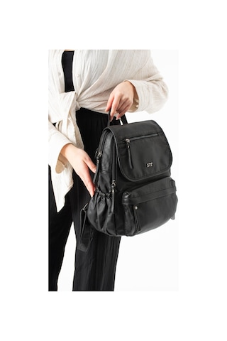 571 Collections Yıkanmış Deri Sırt Çantası Siyah Model: 571-14-11m