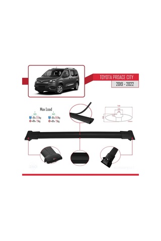 Toyota Proace City 2019-2022 Arası İle Uyumlu Fly Model Ara Atkı Tavan Barı Siyah 3 Adet Bar