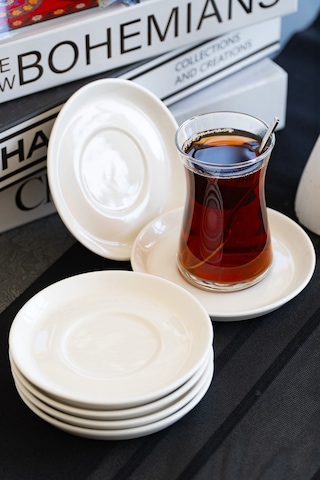 Rüya Yalın 6 Adet 12 Cm Porselen Çay Tabağı Kırık Beyaz Beyaz