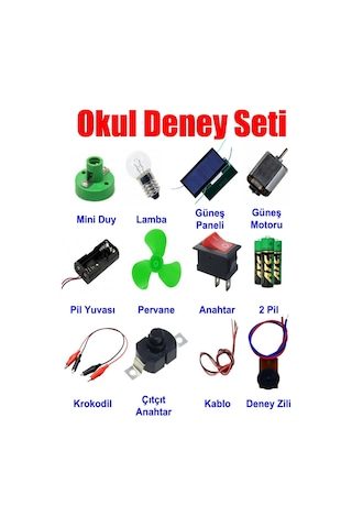 Okul Deney Seti - 8, Güneş Paneli, Duy, Anahtar, Pil, Motor, Krokodil Full Set