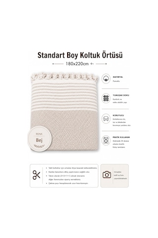Pamuklu Kaymaz Hasır Dokuma Koltuk Örtüsü 180x220 - Bej