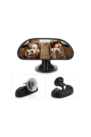 Springsun Araç İçi Bebek Gözlem Aynası - Akrilik Süngerli Cam Tutanaklı, 14.7x5.5cm Siyah Ap193
