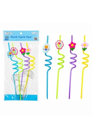 Lunaev 4 Parça Kıvrımlı - Renkli Plastik Pipet Figürlü - Mix 0