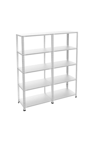 Çelik Raf 5 Katlı Duble 43x186xh200 Dekoratif Raf Sistemleri, Depo Rafı, Arşiv Rafı, Kiler Rafı Gri