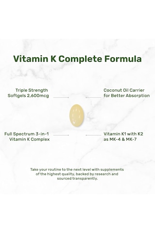 Deal Supplement Vitamin K 1 - K2 Complete Mk-7 And Mk-4 Bone Joint Immune Support 240 Coconut Oil Softgels