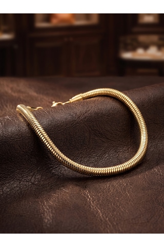 Spiral Örgü Erkek Çelik Zincir Hediye Maskülen Bileklik 6mm 01891 Sarı