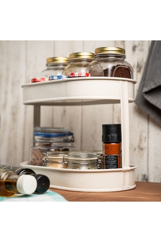 İki Katlı Metal Baton Mutfak Ve Banyo Düzenleyicisi Organizeri Ln1254 - Krem Krem