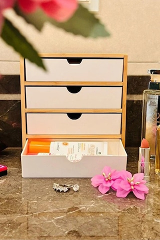 Makri Home Bambu Düzenleyici Seti, Bambu 4 Çekmeceli Düzenleyici Ahşap