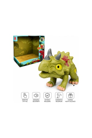 Sesli Işıklı Hareketli Triceratops Dinazor Oyuncağı Gerçekçi Dinozor Oyuncak 3+ Yaş