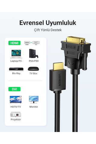 Ugreen Hdmı To Dvı 1080p Çift Yönlü Görüntü Aktarma Kablosu, 3 Metre, 10136 -