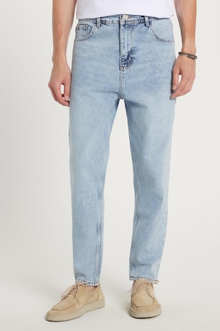 Tudors Erkek Relax Fit Geniş Kesim Boru Paça Yıkamalı Taşlamalı Boyfriend Esnek Mavi Jean Kot Pantolon-34487 Mavi