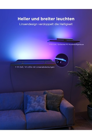 Govee Led Lightbar, 31 İnç Rgbıc Tv Işık Şeridi, 70-85 İnç Tv'ler İçin Tv Arka Işığı, Dekorasyon İçin Işık Çubuğu, Alexa Ve Google Assistant İle Çalışır, 2 Paket Siyah