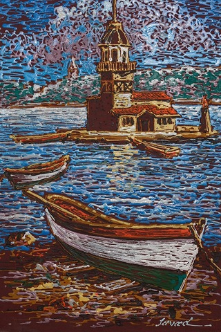 Doku Ve Renklerle Kız Kulesi'nde Boğaz Rüyası 57 x 35 CM