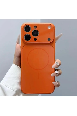 Apple İphone 14 Pro Uyumlu Magsafe Kılıf 17 Pro Max Kamera Görünümlü Lens Korumalı Kapak Turuncu