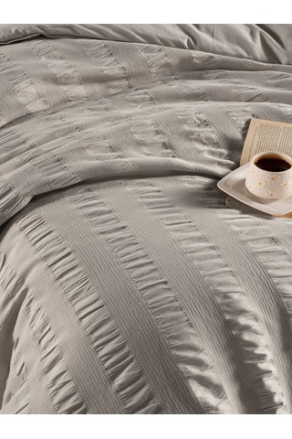 Seersucker Çift Kişilik Nevresim Takımı Bej Kutulu Bej