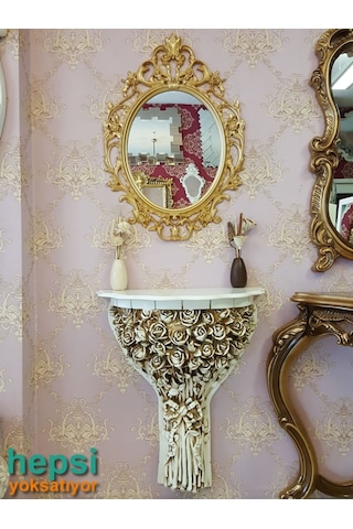 Vintage Taç Model Altın Renk Dekoratif Ayna Altın