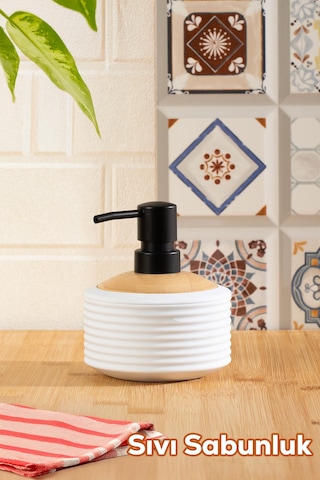 Porsima 3125 Banyo Ve Mutfak Sıvı Sabunluk 350ml Beyaz-ahşap Beyaz