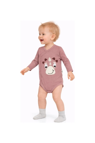 Civil Baby Dinozor Nakışlı 1-9 Ay Çıtçıtlı Badi - Kahverengi