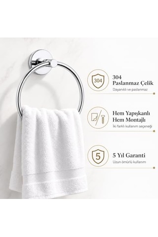 304 Paslanmaz Çelik Yuvarlak Havlu Askısı, Krom Kaplama Halka Havluluk, Yapışkanlı Ve Vidalı Montajlı, Banyo Aksesuarı Diğer