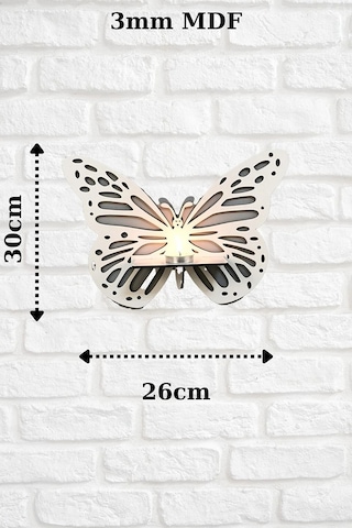 Raflı Kelebek 3'lü Beyaz Mdf Duvar Dekorasyon Lazer Kesim Her Biri 30x26 Cm -