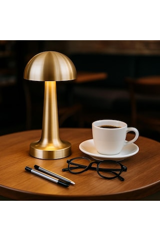 Mantar Masa Lambası Gold Şarjlı Dokunmatik 3 Renk Ayarlanabilir