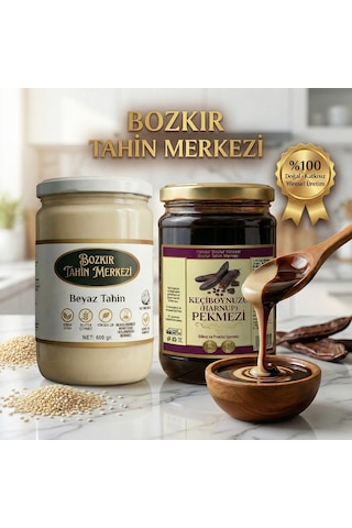 Bozkır Tahin Merkezi Doğal Beyaz Tahin 600gr- Keçiboynuzu Köy Pekmezi 800gr Doğal&katkısız