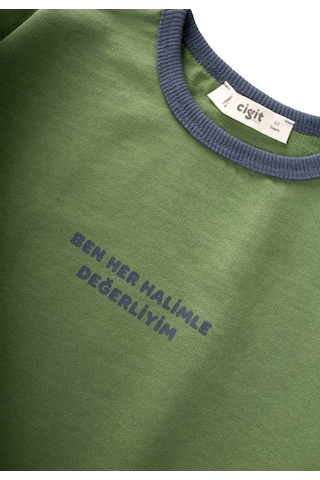 Cigit Geniş Kesim Mevsimlik Uzun Kollu T-shirt 2-8 Yaş Yağ Yeşili