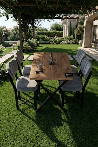 Mutfak Masası 4 Sandalyeli Set 110x70 Cm Modern Masa Takımı Cafe Balkon Ofis Masa Elma 9884 Gri