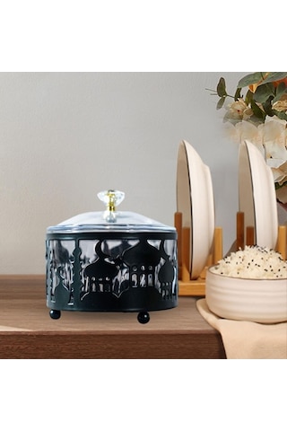 Bosphorusboutique02 Suntek Kapaklı Şekerlik Dekoratif Siyah Teneke Kutu Çeşni Siyah Diğer