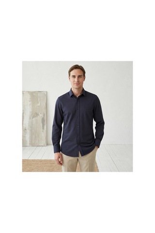 Yusaytr Slim Fit Uzun Kollu Pamuklu Gizli Düğme Yakalı Oxford Gömlek Lacivert Lacivert