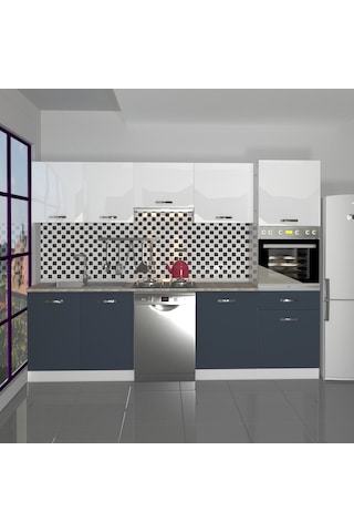 Decoraktiv Elite 280 Ankastre Boy Dolaplı Mdf Hazır Mutfak Dolabı - Tezgah Dahil - Antrasit - Beyaz