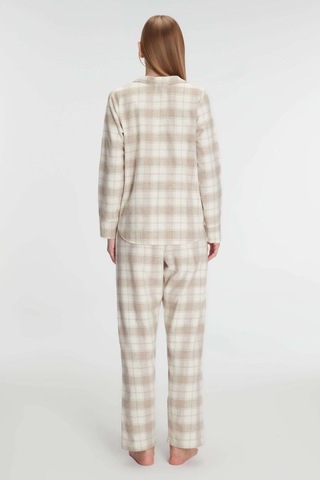 Pamuklu Uzun Kol Gömlek Pantolon Pijama Takımı Ten